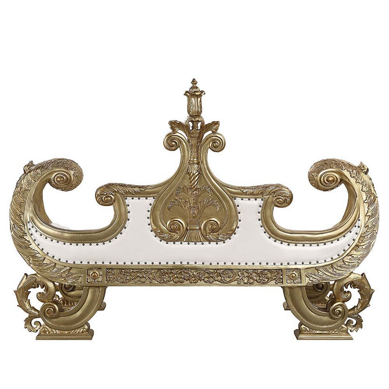 Bernadette - Bench - White Synthetic Leather Fabric & Gold - R&R Furniture Gallery (Fountain Valley, CA)