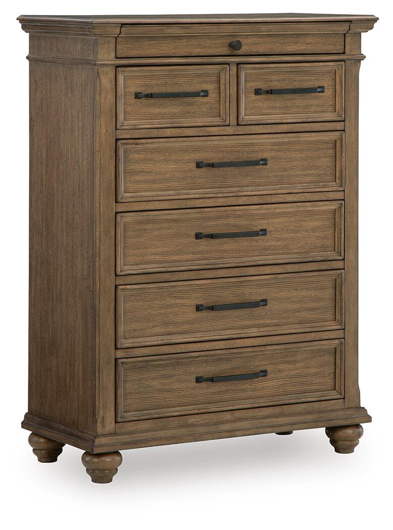 Medium brown Karallin seven drawer accent chest by Signature Design Ashley, showcasing a stylish storage piece with sleek drawer handles.