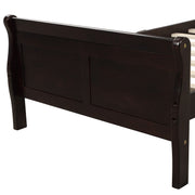 DreamHaus platform bed frame with sleigh design, wooden slat support, headboard, footboard, and sturdy construction.