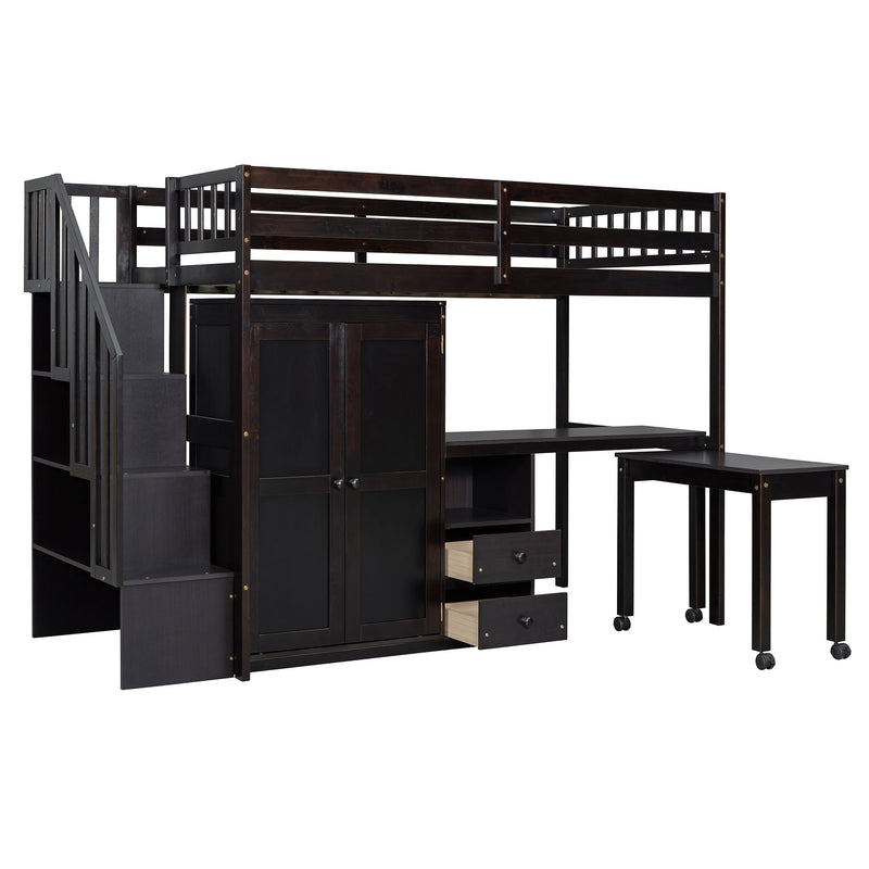 Loft Bed With Stairs, Bookshelf, Drawers, Desk & Wardrobe, Space Saving Multifunctional Furniture - R&R Furniture Gallery (Fountain Valley, CA)