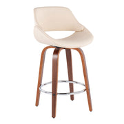 Lumi Source Fabrico mid-century modern counter stool set with fixed height, round footrest, wooden finish, two stools on a neutral background.