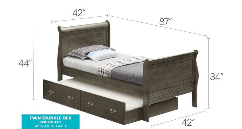 Elegant Glory Furniture trundle bed with classic design, featuring a wooden frame and a hidden pull-out storage drawer.