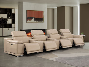 2679 - Genuine Leather Sofa With 4 Power Recliners, Power Headrests & 3 Storage Consoles