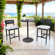 Set of two Life Outside modern outdoor bar stools with backrests and footrests, featuring sleek design for patio or outdoor seating.