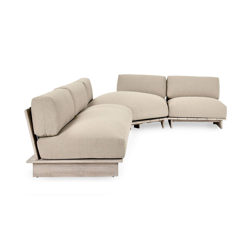 Livia Teak 3-piece outdoor sectional by Classic Home with taupe cushions, durable stationary outdoor furniture set.