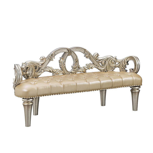 Danae - Bench - Champagne Synthetic Leather & Gold - R&R Furniture Gallery (Fountain Valley, CA)
