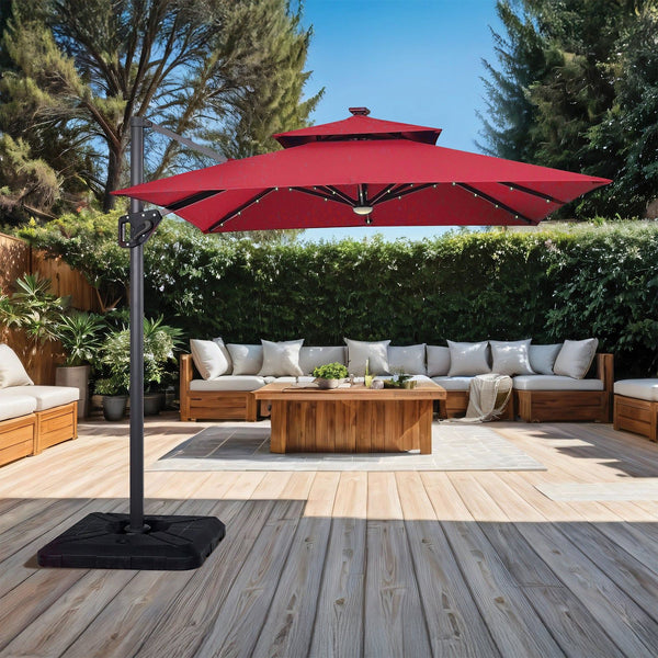 Xico - 8' SQ Umbrella, Double Top, LED Light + Control, Red