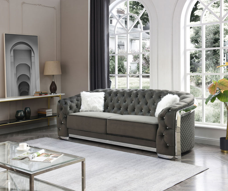 Glory Furniture Sapphire stationary sofa with plush cushions and modern design in a stylish living room setting.