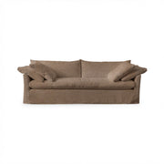 Cassiano slip cover sofa by Classic Home, stationary sofa with neutral fabric and plush cushions, modern and comfortable living room furniture.