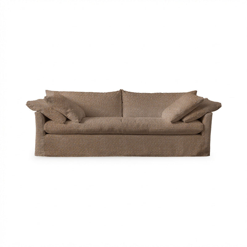 Cassiano slip cover sofa by Classic Home, stationary sofa with neutral fabric and plush cushions, modern and comfortable living room furniture.