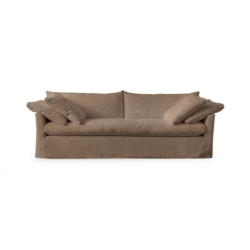 Cassiano slip cover sofa by Classic Home, stationary sofa with neutral fabric and plush cushions, modern and comfortable living room furniture.