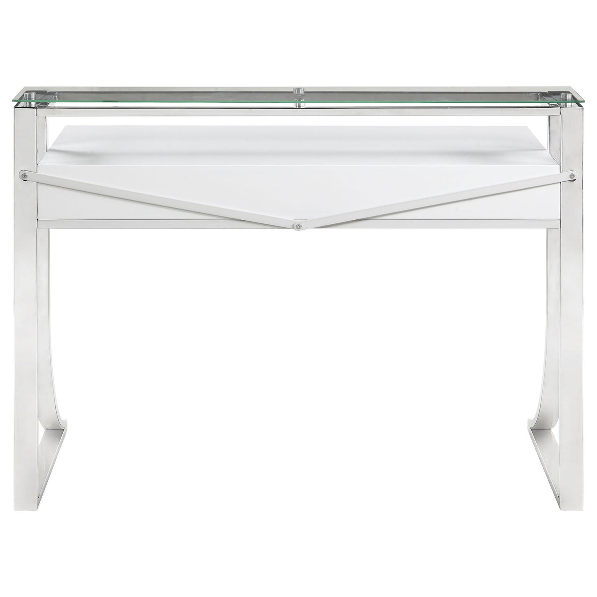 Serrano - 2 Drawer Writing Desk With Polished And Tempered Glass Hutch - Glossy White