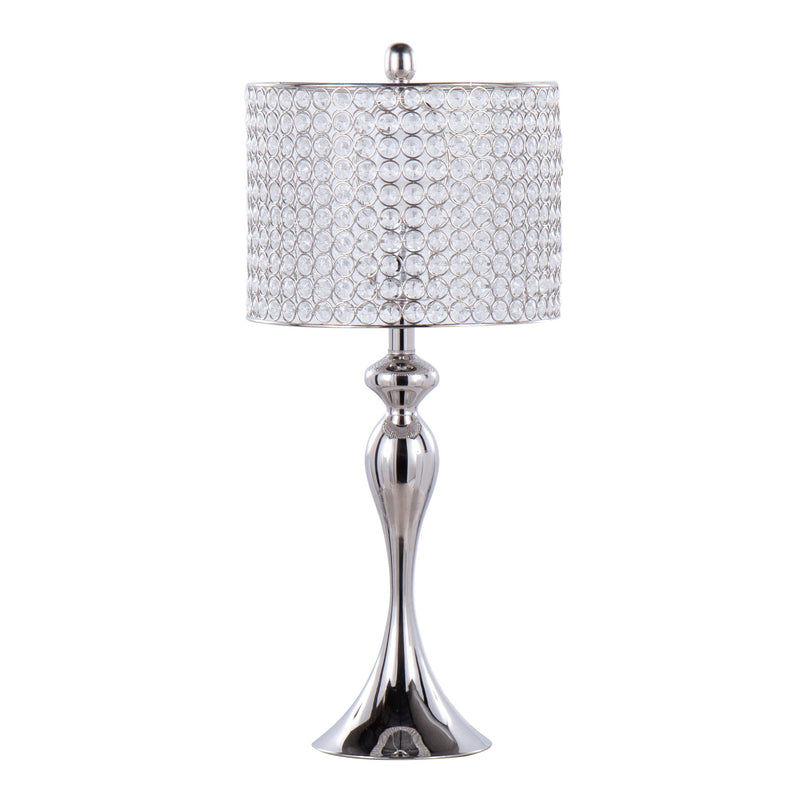 Lumi Source Ashland contemporary table lamp set with round clear crystal beads and polished nickel finish, shown as a pair.