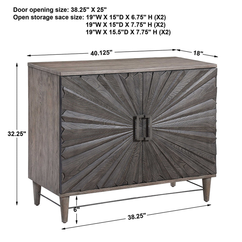 Gray Oak Shield 2 Door Cabinet by Uttermost, accent cabinet with decorative shield design and sleek wood finish.