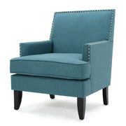Noble House Serenada fabric club arm chair with nailhead trim, tapered birch legs, stylish upholstery, and comfortable design.
