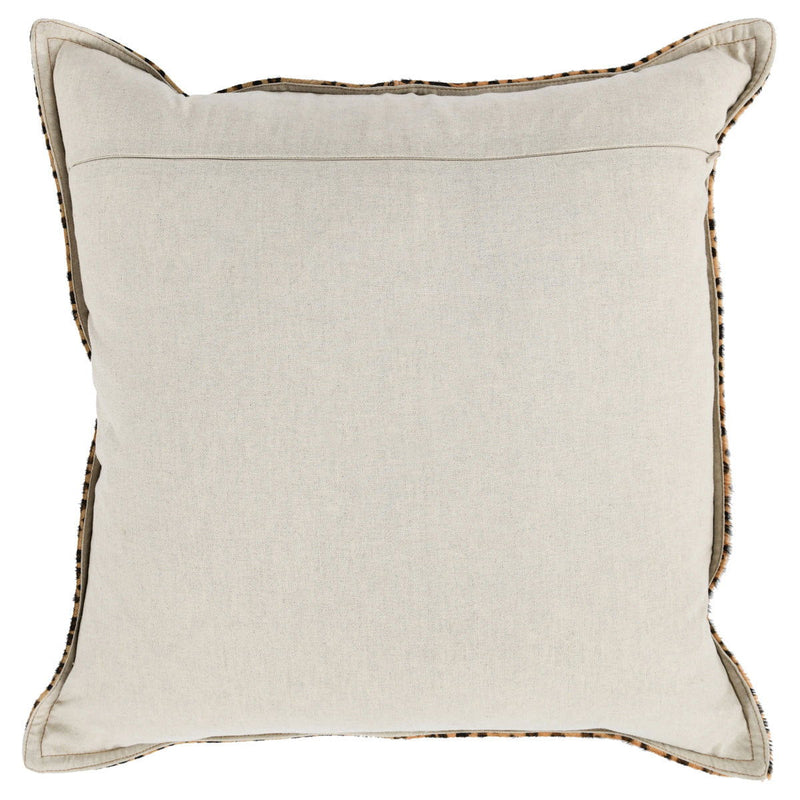 Leopard-themed 20x20 inch accent pillow in camel and black fabric by Classic Home, showcasing a stylish animal print design.