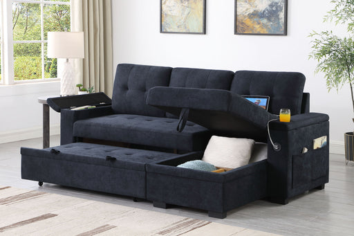 Ashlyn II - 84"W Woven Fabric Reversible Sleeper Sectional Sofa with Storage Chaise - R&R Furniture Gallery (Fountain Valley, CA)