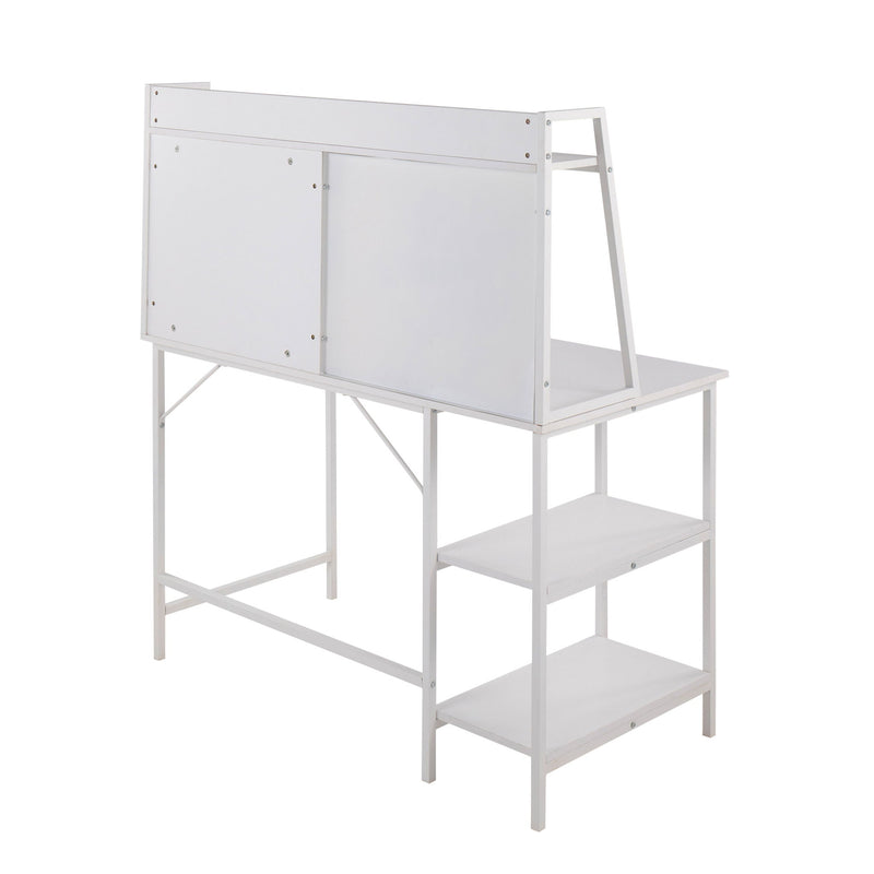 Lumi Source Geo Lift Top Desk with modern geometric shelf design, featuring a contemporary style and sleek wooden finish.