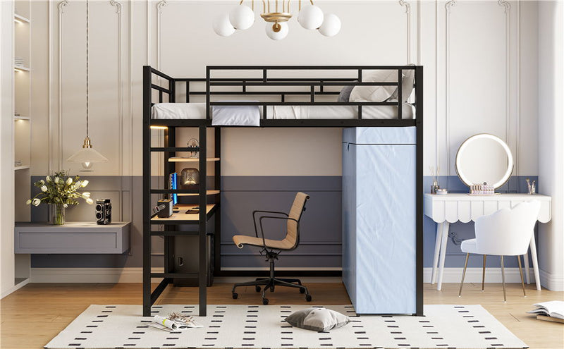 Loft Bed With Desk, Shelves, Power Outlet, LED Light And Wardrobe - R&R Furniture Gallery (Fountain Valley, CA)
