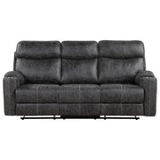 Hirah - Motion Sofa - Dark Gray Polish Microfiber - R&R Furniture Gallery (Fountain Valley, CA)