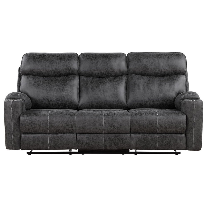 Hirah - Motion Sofa - Dark Gray Polish Microfiber - R&R Furniture Gallery (Fountain Valley, CA)