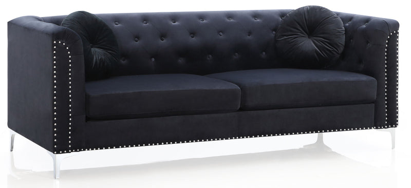 Elegant contemporary Pompano stationary sofa by Glory Furniture with sleek design and plush seating in a modern living room setting.