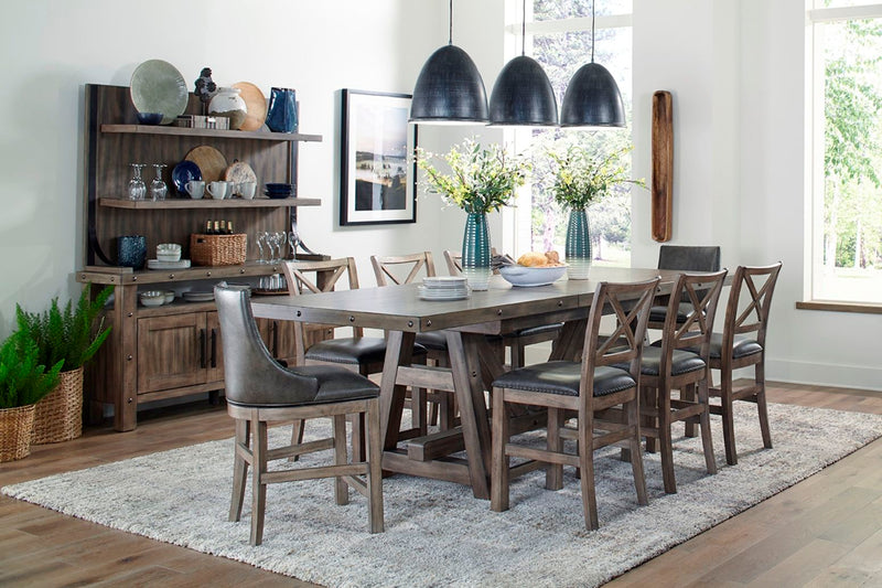 Lodge Dining - Upholstered “X” Back Counter Chair (Set of 2) - Siltstone - R&R Furniture Gallery (Fountain Valley, CA)