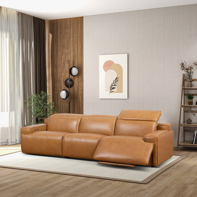 Urbana - Triple Power Recliner Sofa - Tan - R&R Furniture Gallery (Fountain Valley, CA)