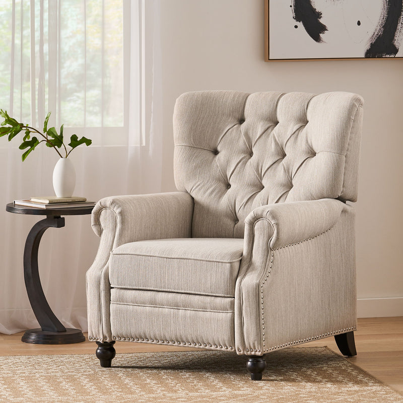 Welch contemporary tufted pushback recliner by Noble House, featuring plush upholstery and a modern design for comfortable lounging.