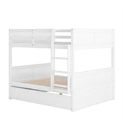 DreamHaus bunk bed with twin size trundle, sturdy wooden frame, featuring a top bunk with safety rail and a pull-out trundle bed.