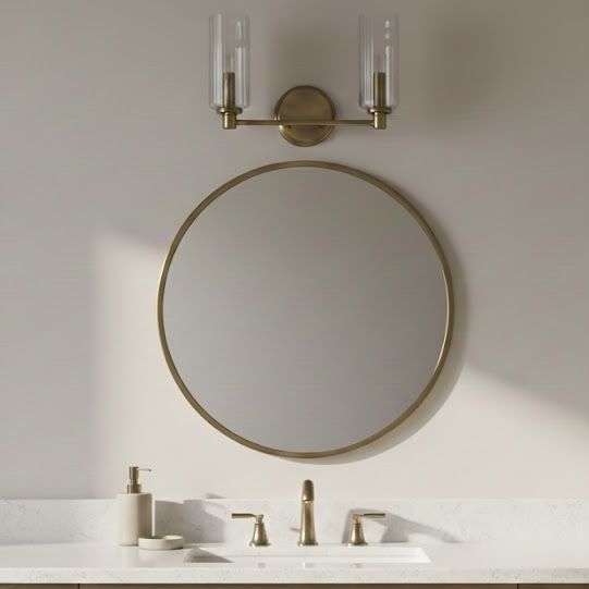 Regal - Double Light Vanity With Clear Ribbed Satin - Antique Brass / Clear - R&R Furniture Gallery (Fountain Valley, CA)
