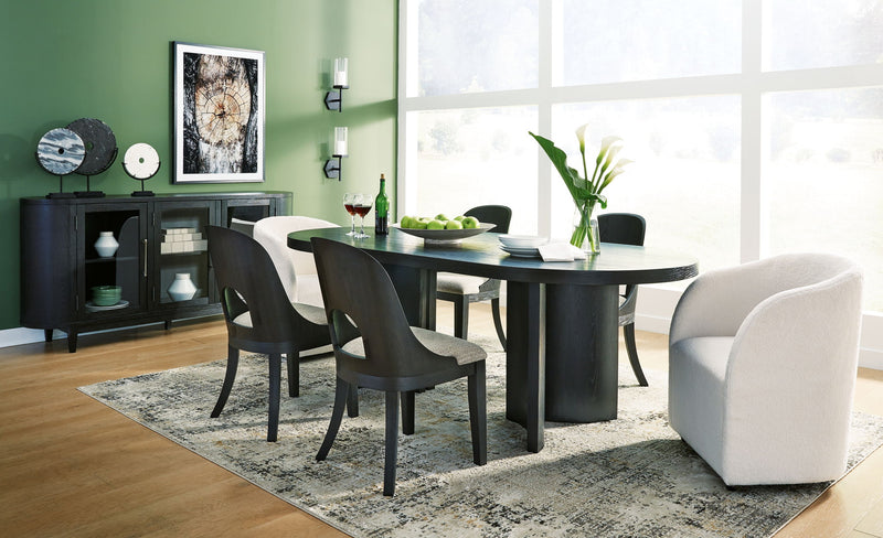 Signature Design by Ashley Rowanbeck 5-piece dining room set with a table and four matching chairs in a modern dining space.