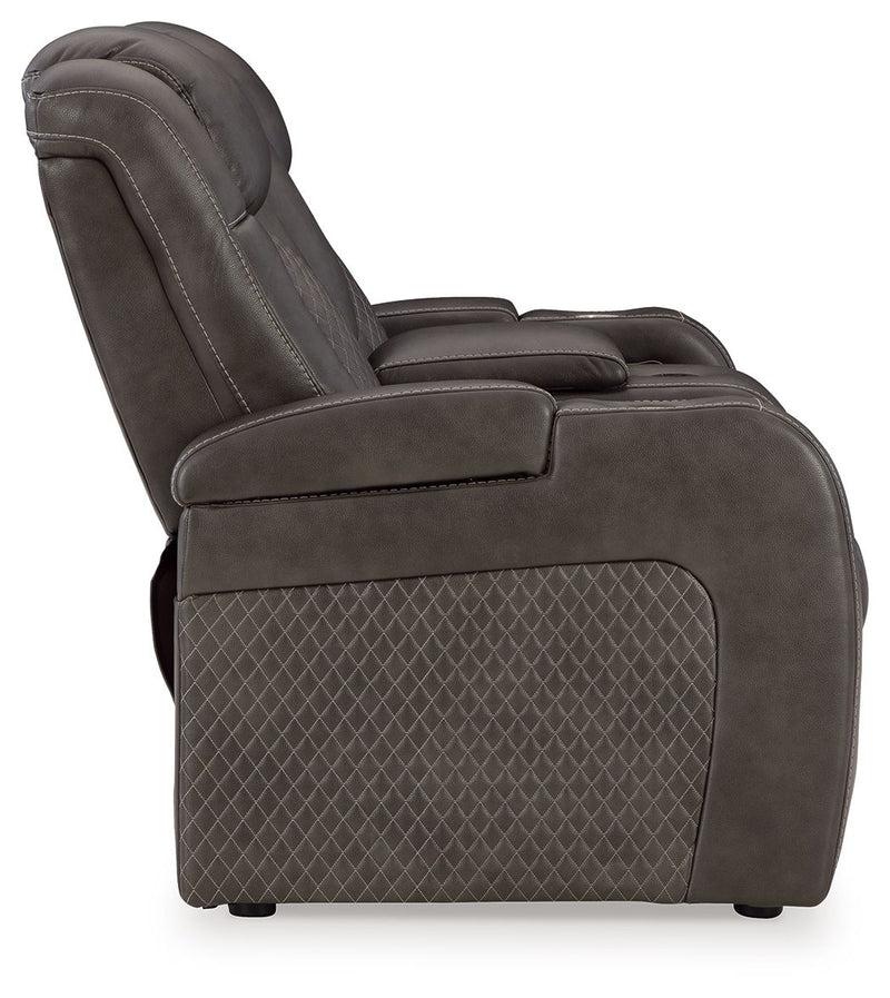 Fyne-dyme - Power Reclining Loveseat With Console/Adj Hdrst - R&R Furniture Gallery (Fountain Valley, CA)