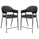 Adele Set of Two Counter Height Chairs in Black Leatherette w/ Brushed Stainless Steel Leg