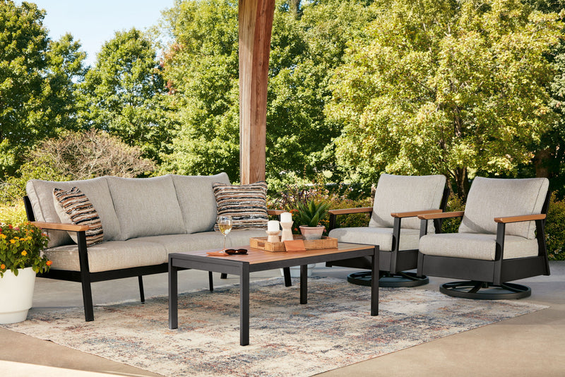 Carmel Highlands - Sofa, Chairs, Table Set (Set of 4) - Dark Brown - R&R Furniture Gallery (Fountain Valley, CA)