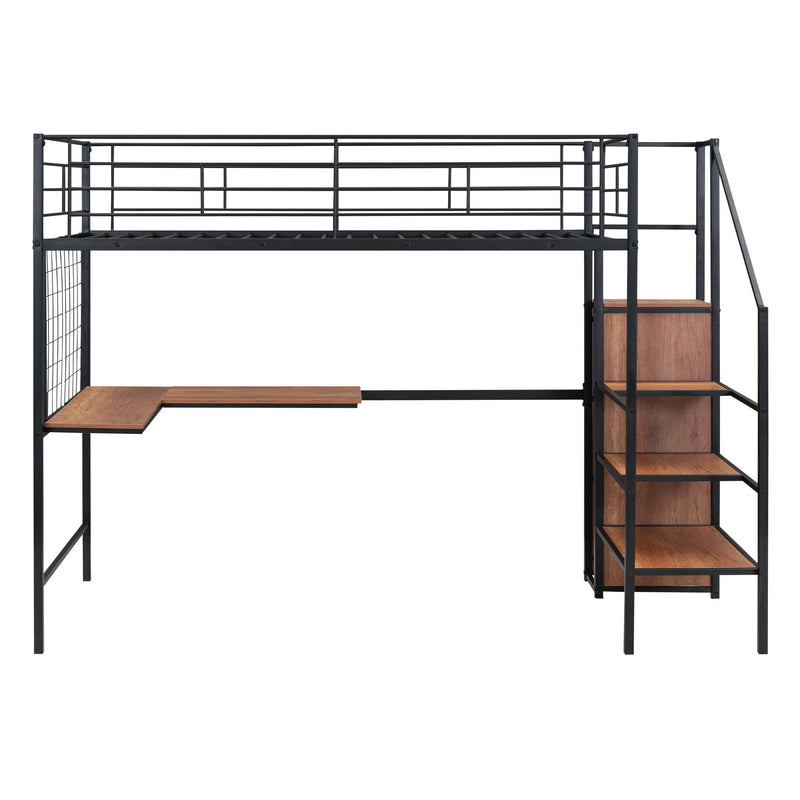 Loft Bed With Desk And Grid, Stylish Frame With Lateral Storage Ladder And Wardrobe - R&R Furniture Gallery (Fountain Valley, CA)