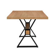 Farmhouse style dining table with X-shaped legs and metal accents, featuring a natural wood finish by Noble House.