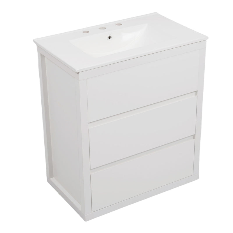 Freestanding Bathroom Vanity With Ceramic Sink, 2 Full Extension Drawers