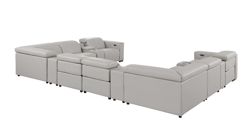 1208 - 12 Piece U Shaped Leather Sectional With 4 Power Recliners & Power Headrest