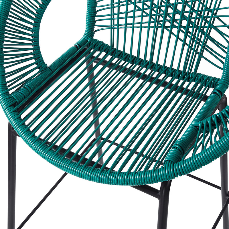 Pair of Noble House Ferrara outdoor patio barstools with metal frames and cushioned seats, ideal for outdoor seating areas.
