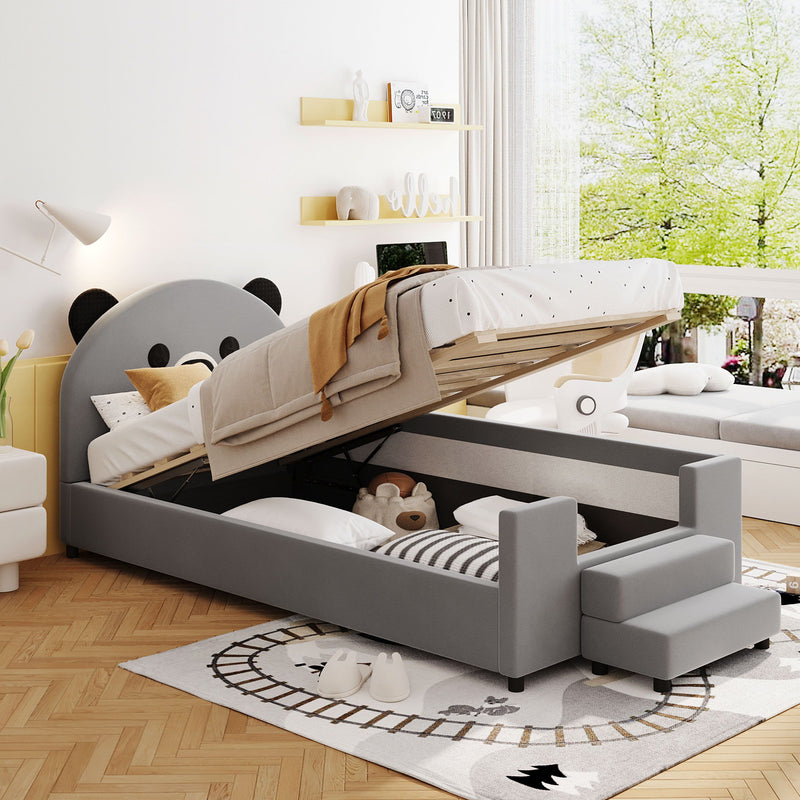Upholstered Daybed With Bear Shaped Headboard, Hydraulic System And Breathable Fence - R&R Furniture Gallery (Fountain Valley, CA)