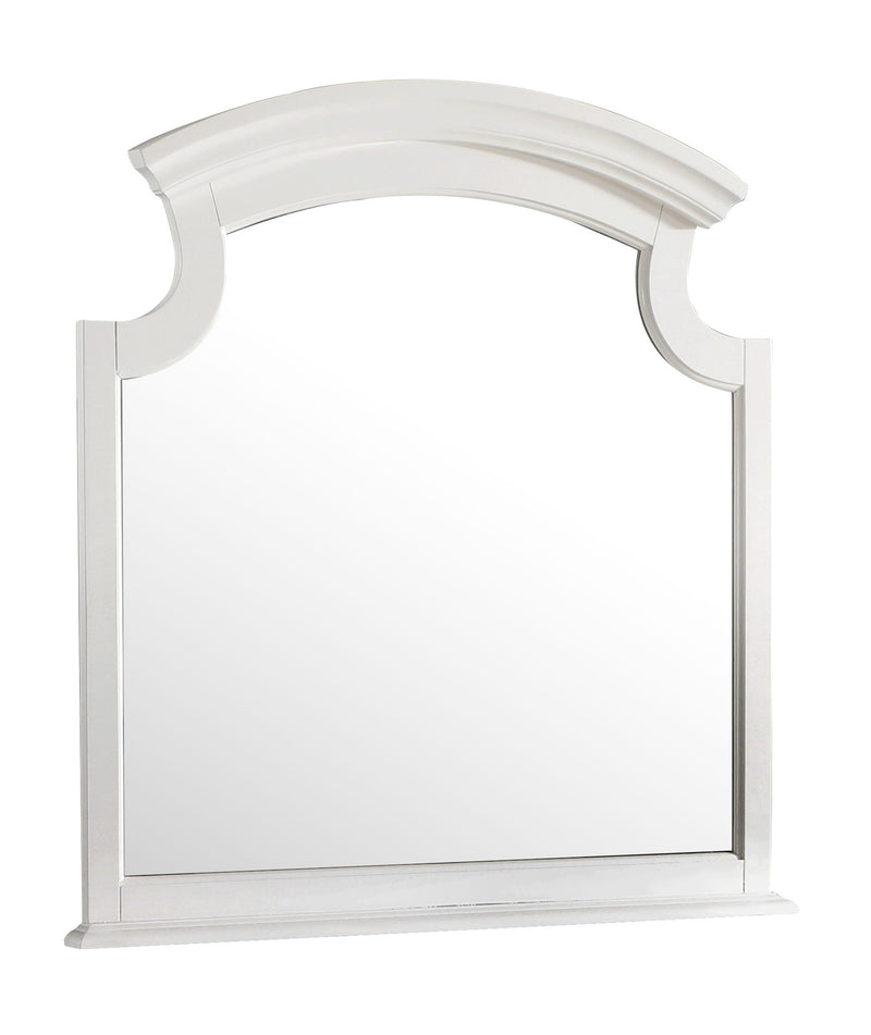 Glory Furniture Summit mirror with sleek rectangular frame, hanging on a wall in a modern interior setting.