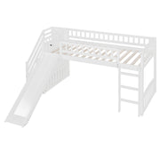 DreamHaus loft stairway bed with two drawers, convertible ladder, and slide, featuring a modern design and wooden finish.