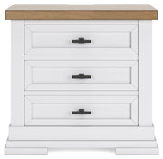 Ashbryn - Three Drawer Night Stand - White / Natural - R&R Furniture Gallery (Fountain Valley, CA)