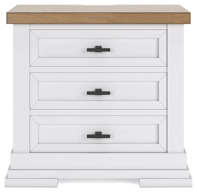 Ashbryn - Three Drawer Night Stand - White / Natural - R&R Furniture Gallery (Fountain Valley, CA)