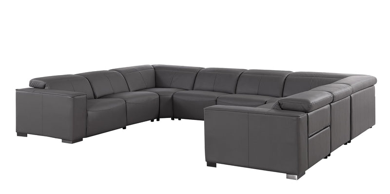 1208 - 8 Piece U Shaped Leather Sectional With 4 Power Recliners & Power Headrest