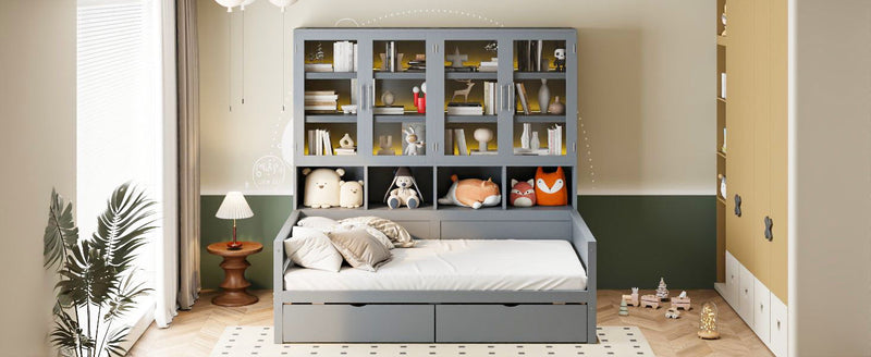Daybed With Glass Door Storage Cabinets, Built In LED Lighting And Shelves - R&R Furniture Gallery (Fountain Valley, CA)