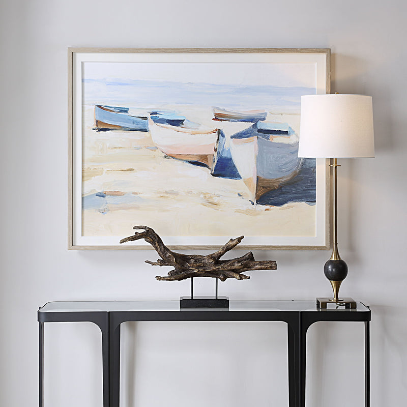 Beached Boats - Framed Print - Light Brown