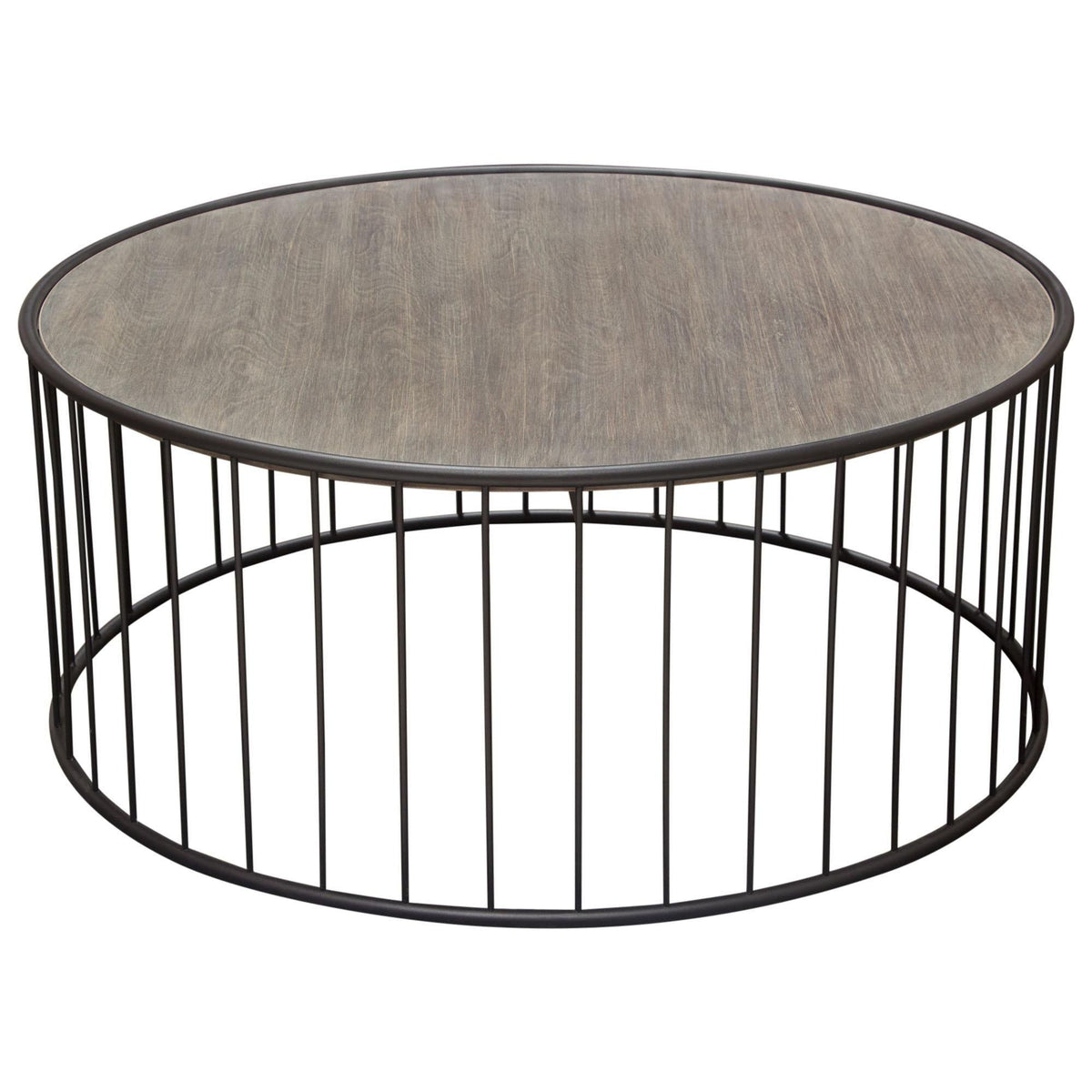 Gibson 38" Round Cocktail Table with Grey Oak Finished Top and Metal Base by Diamond Sofa