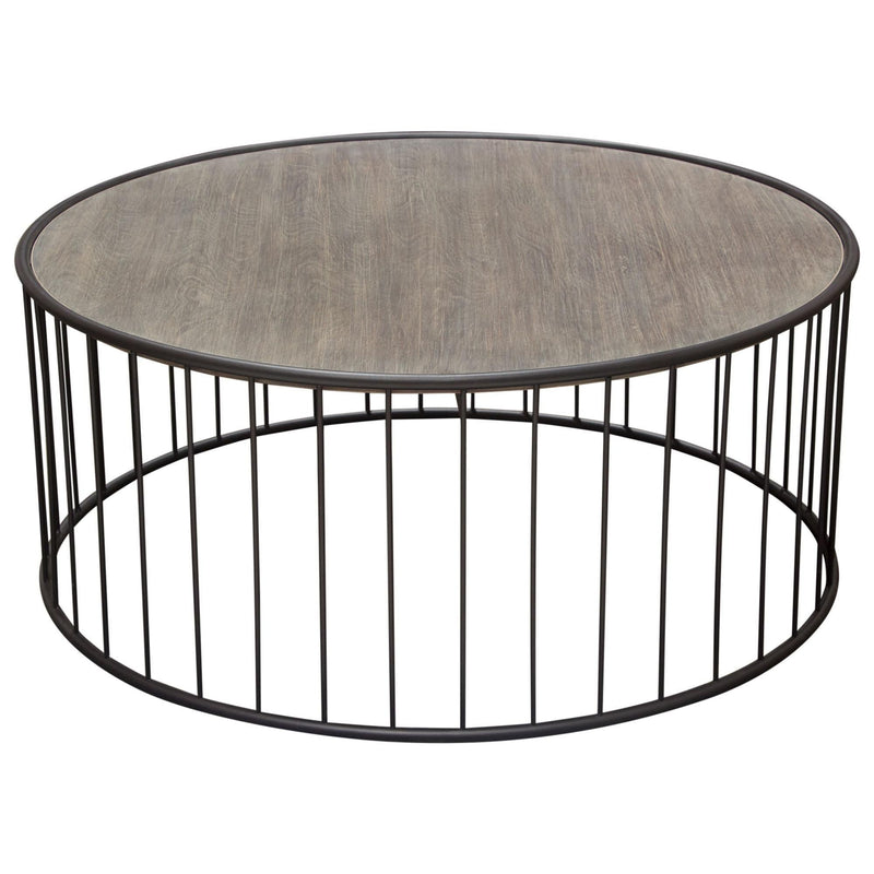 Gibson 38" Round Cocktail Table with Grey Oak Finished Top and Metal Base by Diamond Sofa